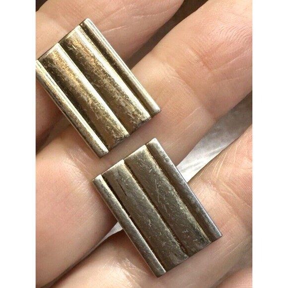 Silver Tone Cufflink lot of 2 Toggle Back 8 point Star burst Rectangle ridge - Picture 3 of 12